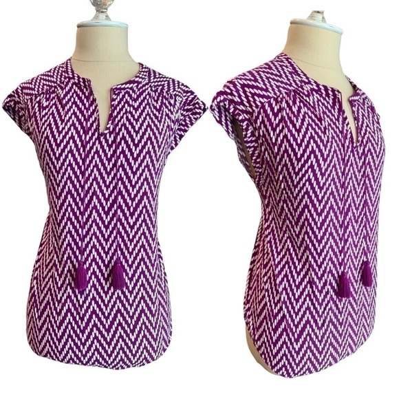 ST JOHNS BAY Sleeveless Purple Plum White Chevron Pattern Blouse Top in Medium - Picture 1 of 12